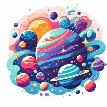 Cartoon planet in space. Colorful vector illustration for kids.のイラスト素材