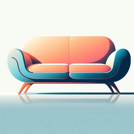 Sofa on a white background with reflection. Vector illustration.のイラスト素材
