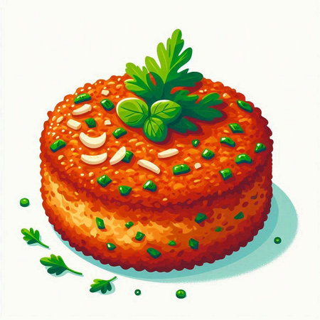 Illustration of a carrot cake with parsley on a white backgroundのイラスト素材