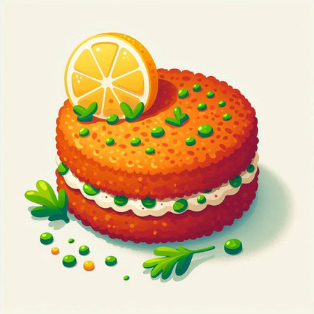Cake with lemon slice and green peas on white background. Vector illustration.のイラスト素材