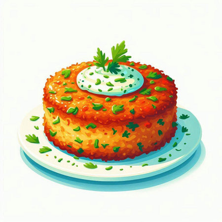 Illustration of a carrot cake with parsley on a plate.のイラスト素材