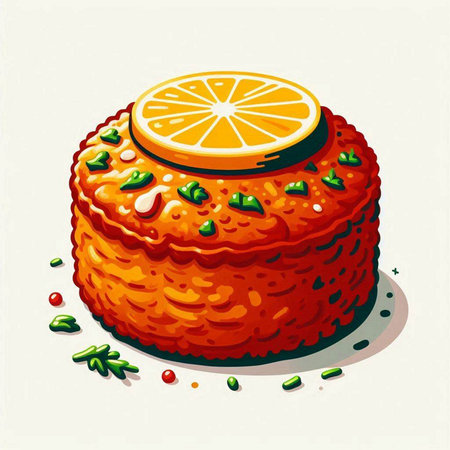 Illustration of a delicious cake with a slice of orange on topのイラスト素材
