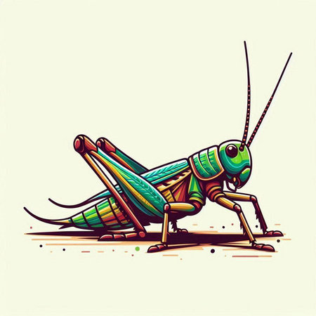 Green grasshopper on a white background. Vector illustration in retro style.のイラスト素材