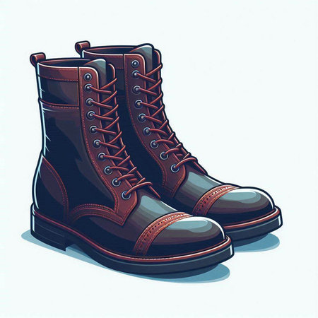 Pair of brown leather boots on white background. Vector illustration.のイラスト素材