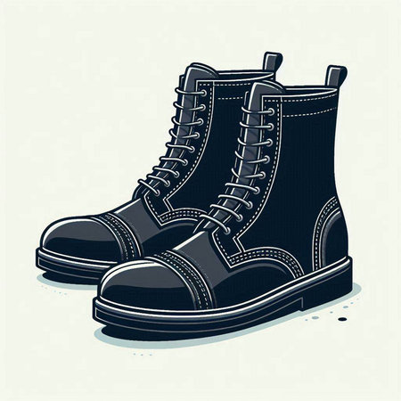 Vector illustration of a pair of black boots on a light background.のイラスト素材