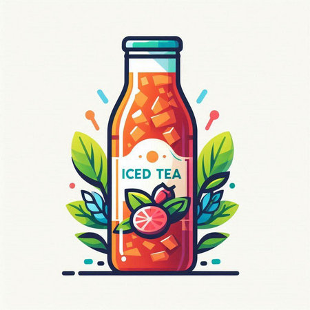 Bottle of lemonade with fruits and berries. Vector illustration.のイラスト素材
