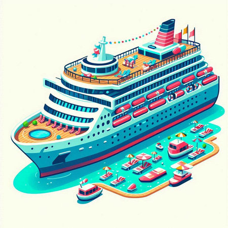 Cruise ship isometric vector illustration. Vector illustration of a cruise ship.のイラスト素材
