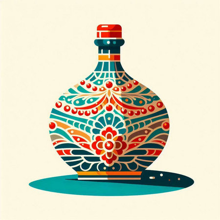 Vector illustration of a bottle with a floral pattern. Hand-drawn illustration.のイラスト素材