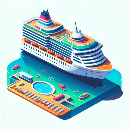 Cruise ship isometric vector illustration. Isometric illustration of cruise ship.のイラスト素材