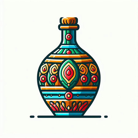 Colorful vase with ornament on white background. Vector illustration.のイラスト素材