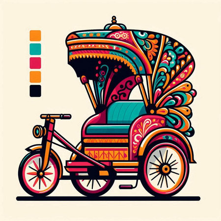 Vintage trishaw. Vector illustration in doodle styleのイラスト素材