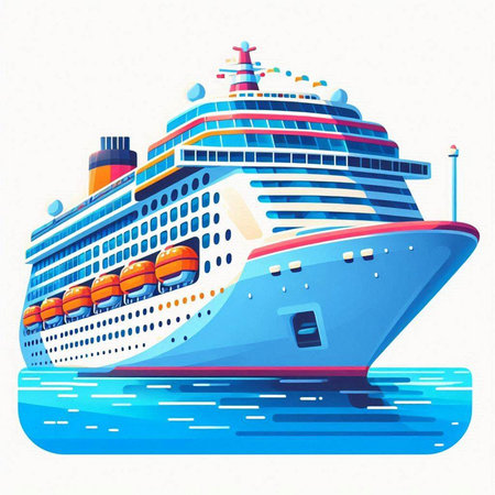Cruise ship. Vector illustration in cartoon style on white background.のイラスト素材