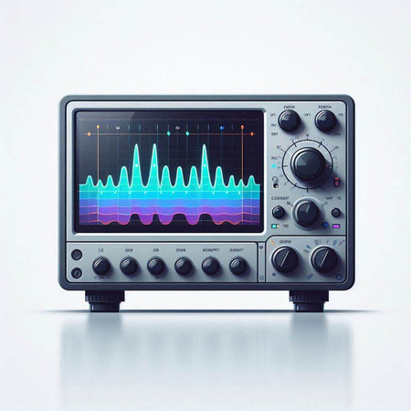 Electronic oscilloscope in the shape of a heart on a white background
