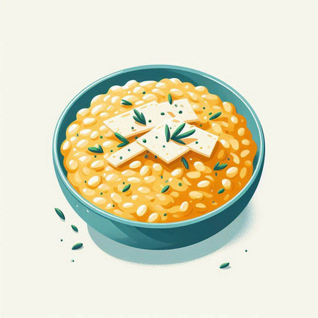 Risotto with cheese and parsley in a bowl. Vector illustration.のイラスト素材