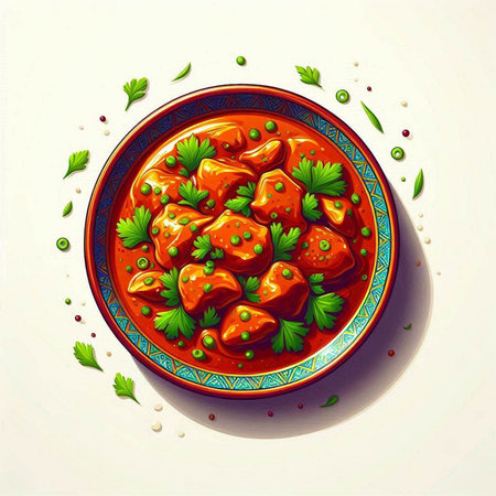 Meatballs in tomato sauce with parsley on a plate. Vector illustration.