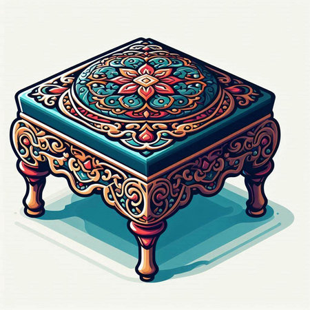 Vector illustration of a wooden chest with a floral pattern in oriental style