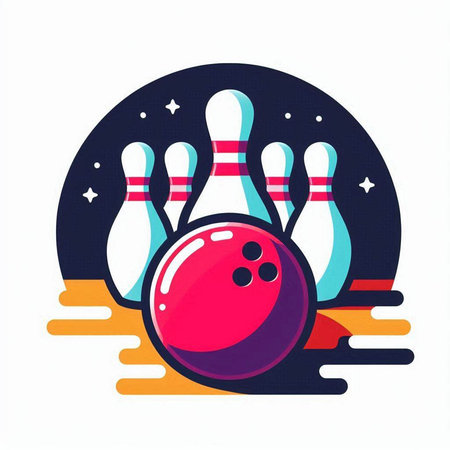 Bowling ball and skittles. Vector illustration in flat style.のイラスト素材