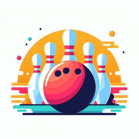 Bowling ball and skittles. Vector illustration in flat styleのイラスト素材