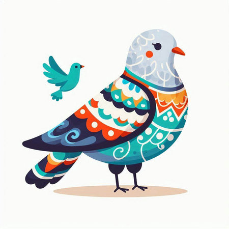 Pigeon with a colorful pattern on a white background. Vector illustration.のイラスト素材