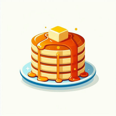 Illustration of a stack of pancakes with syrup on a white backgroundのイラスト素材