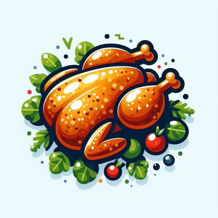Illustration of a roasted turkey on a white background. Vector illustration.のイラスト素材