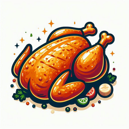 Baked chicken on a white background. Vector illustration. Eps 10のイラスト素材