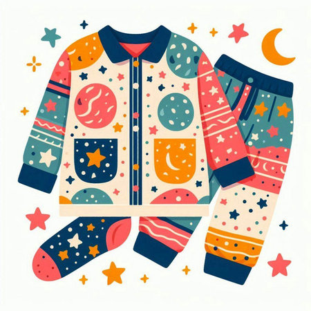 Winter clothes. Hand drawn vector illustration with sweater, socks and stars.のイラスト素材