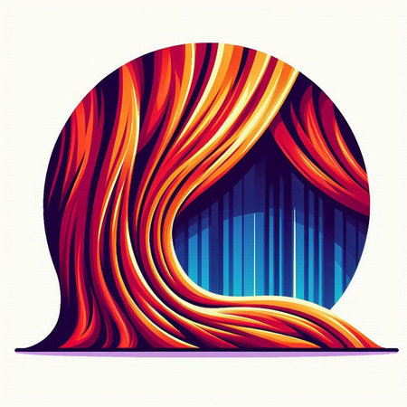 Vector illustration of a building in the shape of a tunnel with red curtainsのイラスト素材