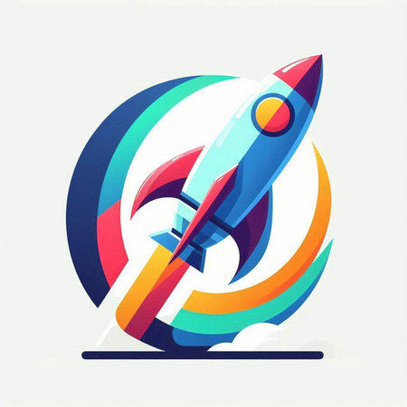 Rocket icon with colorful abstract background. Vector design template elements for your application or corporate identity.のイラスト素材