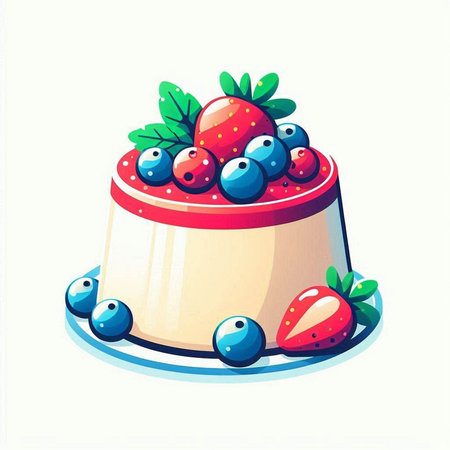 Cake with blueberries and strawberries on a white background. Vector illustration.のイラスト素材