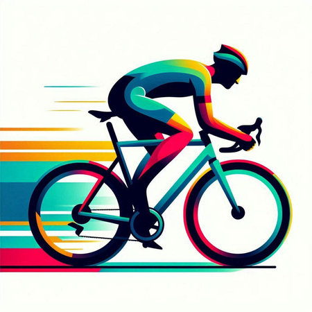 Cyclist on the road. Colorful abstract background. Vector illustration.のイラスト素材
