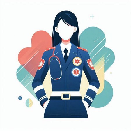 Female doctor or nurse with stethoscope in uniform. Vector illustration.のイラスト素材