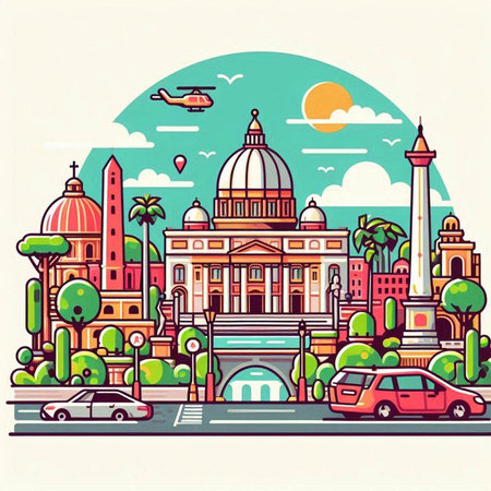 Cityscape of Rome, Italy. Vector illustration in flat style.のイラスト素材