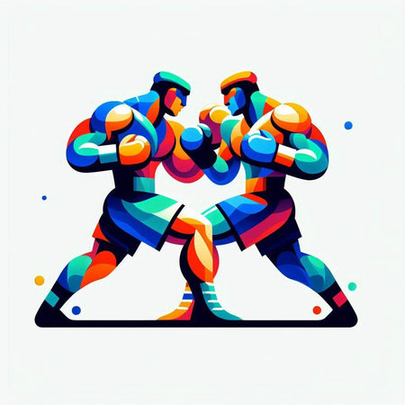 Boxing sport colorful vector illustration. Abstract background with two boxers.のイラスト素材