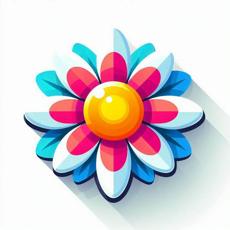 Flower icon with long shadow on white background. Vector illustration.のイラスト素材