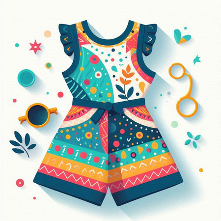 Colorful summer women's dress with floral pattern. Vector illustration.のイラスト素材