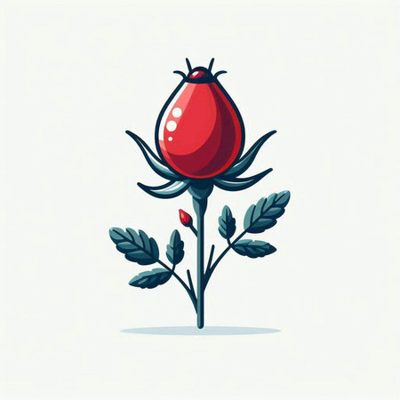 Red rose with green leaves on a white background. Vector illustration.のイラスト素材
