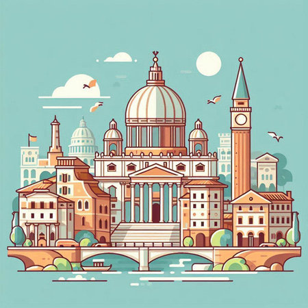 Venice Italy city skyline. Vector illustration in flat design style.のイラスト素材
