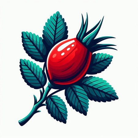 Vector illustration of rosehip with leaves. Isolated on white background.のイラスト素材