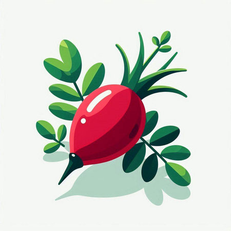 Vector illustration of a rose hip with green leaves on a white backgroundのイラスト素材