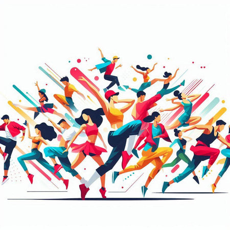 Group of dancing people. Colorful vector illustration in flat style.のイラスト素材