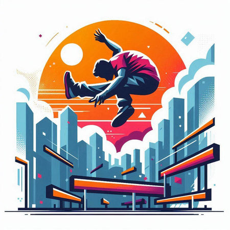 Basketball player jumping in the city. Sport concept. Vector illustration.のイラスト素材