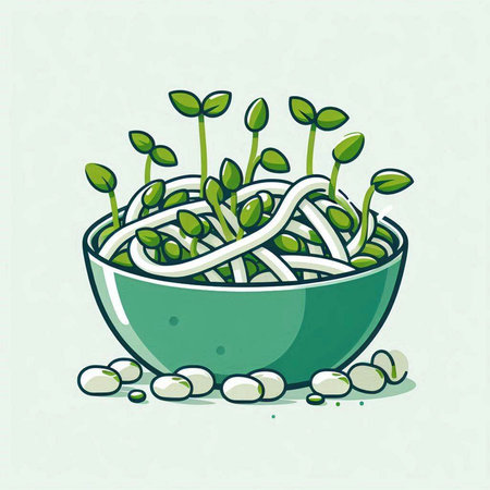 Illustration of a green bowl with sprouts. Vector illustration.のイラスト素材