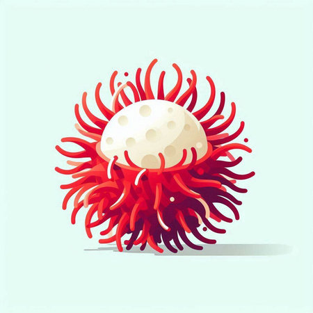 Illustration of an exotic red rambutan on a white backgroundのイラスト素材