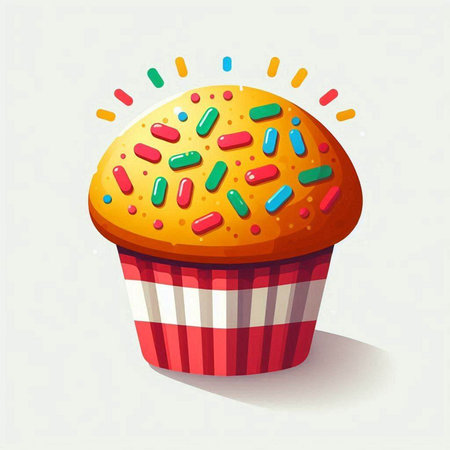 Cupcake with colorful sprinkles on white background. Vector illustration.のイラスト素材