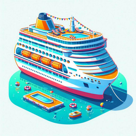 Cruise ship isometric vector illustration on white background. Isometric view.のイラスト素材