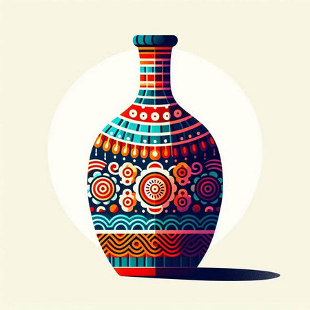 Colorful vase with ethnic ornaments. Vector illustration.のイラスト素材