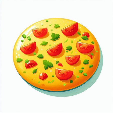 Pizza with tomatoes and parsley on a white background. Vector illustrationのイラスト素材