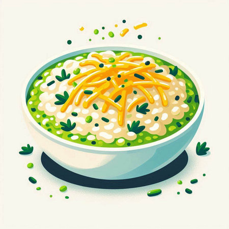 Illustration of a bowl of risotto with cheese and parsleyのイラスト素材