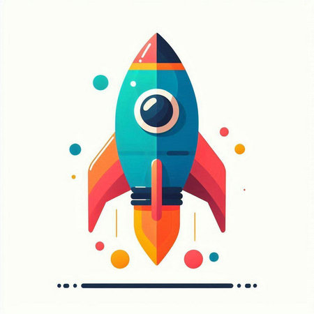 Rocket. Vector illustration. Colorful flat style. Isolated on white background.のイラスト素材